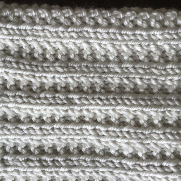 Hand Knit Ribbed Scarf in Cream/Beige - Picture 2 of 4